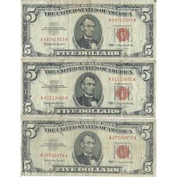 1963 $5 Red Seal Bill Lot of 3