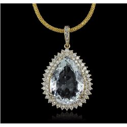 14KT Yellow Gold GIA Certified 20.50ct Aquamarine and Diamond Pendant With Chain