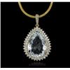 Image 1 : 14KT Yellow Gold GIA Certified 20.50ct Aquamarine and Diamond Pendant With Chain