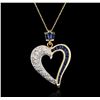 Image 2 : 14KT Yellow Gold 1.56ctw Sapphire and Diamond Heart Pendant With Chain