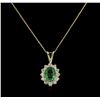 Image 2 : 1.48ct Emerald and Diamond Pendant With Chain - 14KT Yellow Gold
