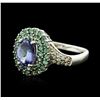 Image 2 : 14KT White Gold 1.53ct Tanzanite, Emerald and Diamond Ring