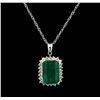 Image 1 : 10.81ct Emerald and Diamond Pendant With Chain - 14KT White Gold