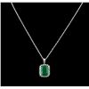 Image 2 : 10.81ct Emerald and Diamond Pendant With Chain - 14KT White Gold