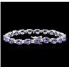 Image 2 : 9.45ctw Tanzanite and Diamond Bracelet - 14KT White Gold