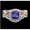 Image 1 : 14KT White Gold 1.22ct Tanzanite and Diamond Ring and Guard
