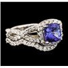 Image 2 : 14KT White Gold 1.22ct Tanzanite and Diamond Ring and Guard