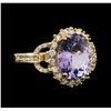 Image 2 : 14KT Yellow Gold 4.45ct Tanzanite and Diamond Ring