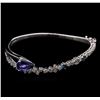 Image 1 : 2.27ct Tanzanite and Diamond Bangle Bracelet - 14KT White Gold