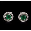 Image 1 : 0.71ctw Emerald and Diamond Earrings - 14KT White Gold