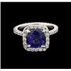 Image 1 : 2.80ct Blue Sapphire and Diamond Ring - 14KT White Gold