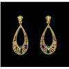 Image 1 : 21.70ctw Multi Gemstone and Diamond Earrings - 18KT Yellow Gold
