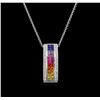 Image 2 : 2.06ctw Multi Sapphire and Diamond Pendant With Chain - 14KT White Gold