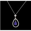 Image 1 : 1.53ct Tanzanite and Diamond Pendant With Chain - 14KT White Gold