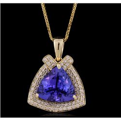 14KT Yellow Gold 6.84ct Tanzanite and Diamond Pendant With Chain