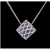 Image 1 : 1.34ctw Sapphire and Diamond Pendant With Chain - 18KT White Gold