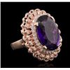 Image 2 : 14KT Rose Gold 9.45ct Amethyst and Diamond Ring