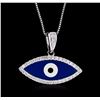 Image 1 : 18KT White Gold 0.20ctw Diamond Evil Eye Pendant With Chain