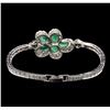 Image 2 : 4.05ctw Emerald and Diamond Bracelet - 14KT White Gold