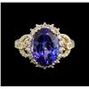 Image 1 : 6.16ct Tanzanite and Diamond Ring - 14KT Yellow Gold