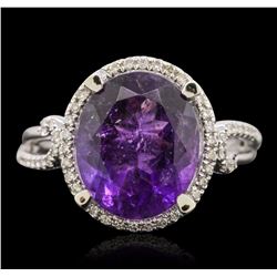 14KT White Gold 3.95ct Amethyst and Diamond Ring
