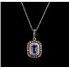 Image 2 : 14KT White Gold 0.76ct Sapphire and Diamond Pendant With Chain