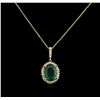 Image 2 : 1.93ct Emerald and Diamond Pendant With Chain - 14KT Yellow Gold