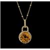 Image 1 : 14KT Yellow Gold 4.59ct Citrine and Diamond Pendant With Chain