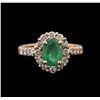 Image 1 : 1.19ct Emerald and Diamond Ring - 14TK Rose Gold