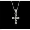 Image 1 : 14KT White Gold 0.16ctw Diamond Cross Pendant With Chain