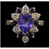 Image 1 : 14KT Yellow Gold 3.36ct Tanzanite, Sapphire and Diamond Ring