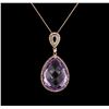 Image 2 : 13.08ct Amethyst and Diamond Pendant With Chain - 14KT Rose Gold