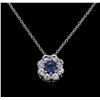 Image 2 : 1.20ctw Blue and White Sapphire Pendant With Chain - 14KT White Gold