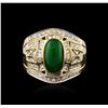 Image 1 : 14KT Yellow Gold 2.00ct Jade and Diamond Ring