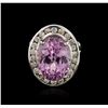 Image 1 : 14KT White Gold 16.20ct Kunzite and Diamond Ring