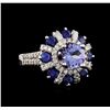 Image 2 : 14KT White Gold 1.43ct Tanzanite, Sapphire and Diamond Ring