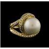 Image 2 : 12.5mm Freshwater Pearl and Diamond Ring - 14KT Yellow Gold