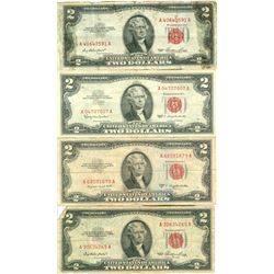 Lot of 10 Assorted United States Red Seal $2 Bills