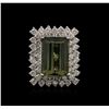 Image 1 : 10.35ct Green Tourmaline and Diamond Ring - 14KT White Gold