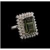 Image 2 : 10.35ct Green Tourmaline and Diamond Ring - 14KT White Gold