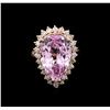 Image 1 : 12.80ct Kunzite and Diamond Ring - 14KT Rose Gold