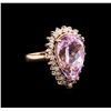 Image 2 : 12.80ct Kunzite and Diamond Ring - 14KT Rose Gold