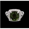 Image 1 : 4.79ct Green Tourmaline and Diamond Ring - 18KT White Gold