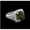 Image 2 : 4.79ct Green Tourmaline and Diamond Ring - 18KT White Gold