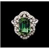 Image 1 : 5.22ct Green Tourmaline and Diamond Ring - 14KT White Gold
