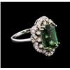Image 2 : 5.22ct Green Tourmaline and Diamond Ring - 14KT White Gold