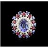 Image 1 : 14KT White Gold 3.58ct Tanzanite, Sapphire, Ruby and Diamond Ring