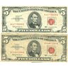 Image 1 : 1963 $5 Red Seal Bill Lot of 2