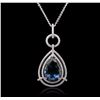 Image 2 : 14KT White Gold 29.77ct Blue Topaz and Diamond Pendant With Chain