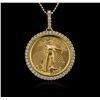 Image 2 : 14KT Yellow Gold 1.09ctw Diamond Coin Pendant With Chain